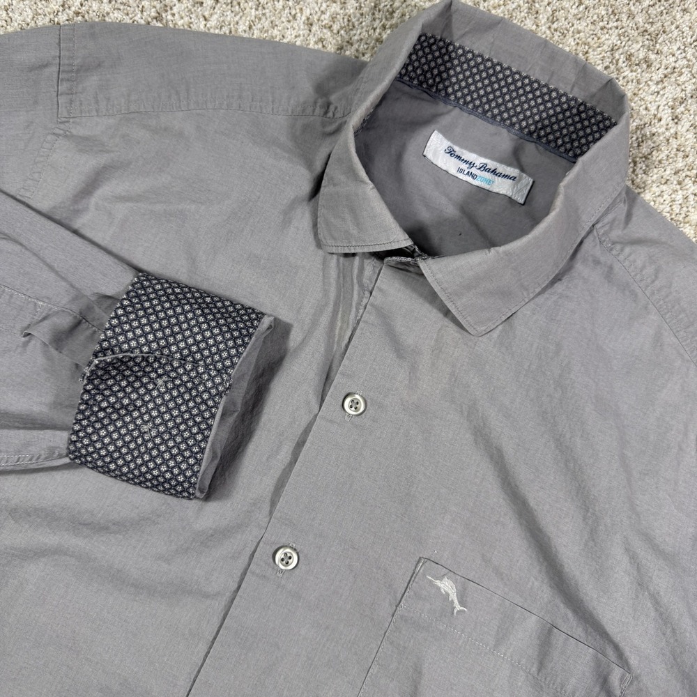 Tommy Bahama IslandZone Mens Large Gray Pima Cotton Blend Long Sleeve Shirt‎